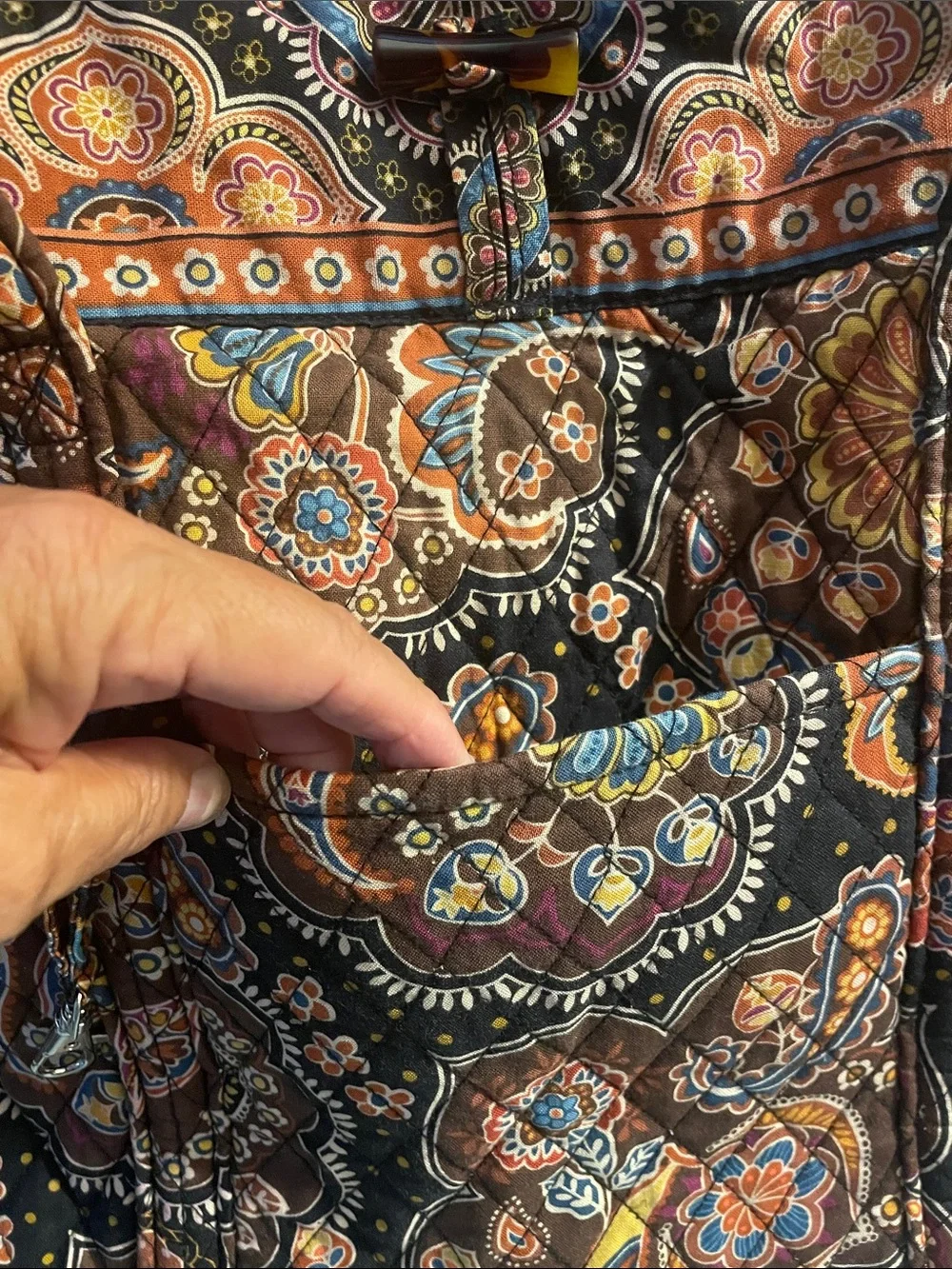 Vera Bradley Quilted Floral Tote Bag in Brown and Orange.